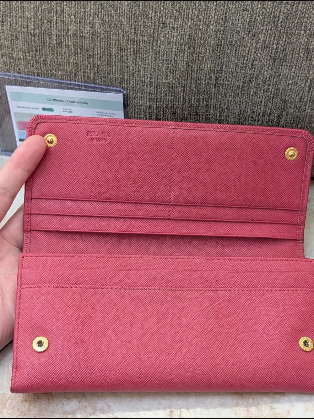 Prada Pink Saffiano Leather Bow Continental Wallet with COA EUC - Picture 8 of 11